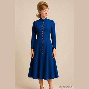 Adele Simpson Vintage Wool Blue Lined Button-Up Dress Size 12